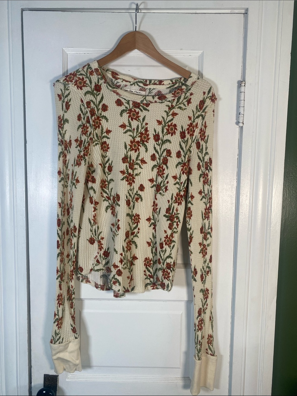 We the free Floral thermal Knit Long-Sleeve Top - Cream with Rust Floral